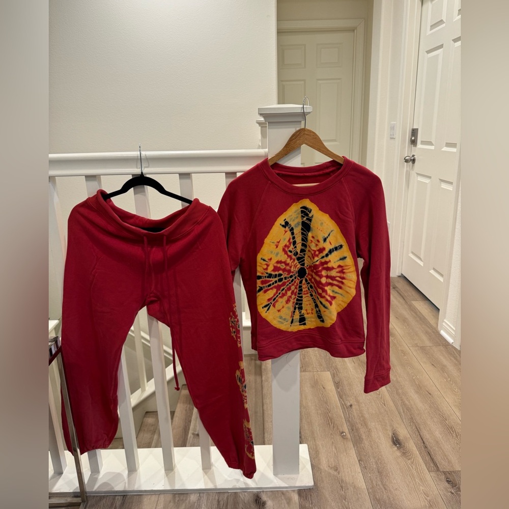 Raquel Allegra Red Tie-Dye Track Pants & Sweatshirt Set